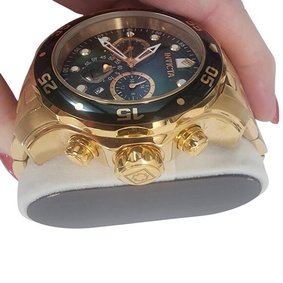 Invicta Men's Pro Diver Watch Scuba Chronograph Green Dial Gold Tone 200m 48mm - Picture 4 of 12